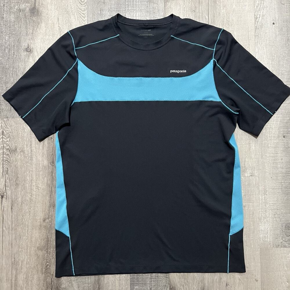 Patagonia Mens Shirt SS Air Flow Lightweight Two Tone Blue Athletic Size M/L